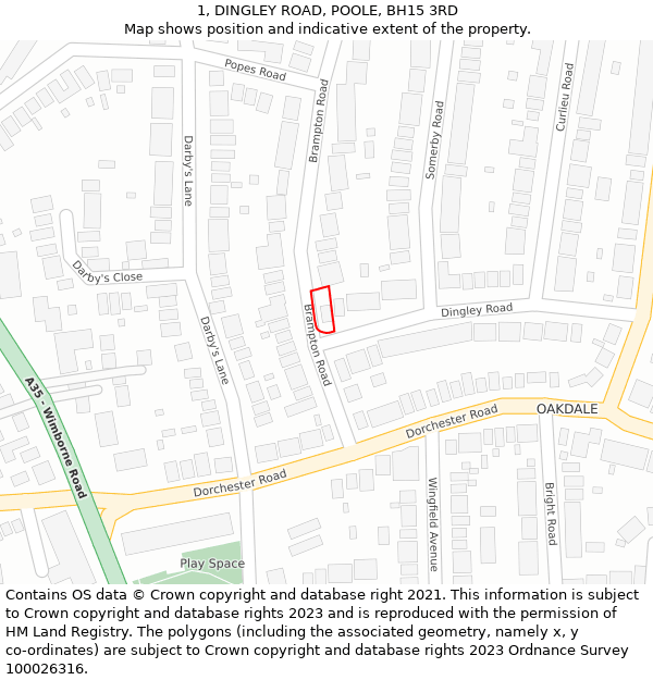 1, DINGLEY ROAD, POOLE, BH15 3RD: Location map and indicative extent of plot