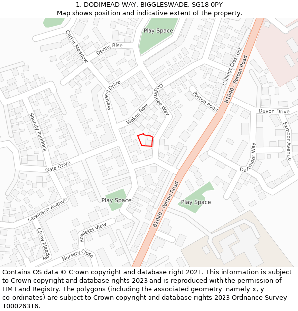 1, DODIMEAD WAY, BIGGLESWADE, SG18 0PY: Location map and indicative extent of plot