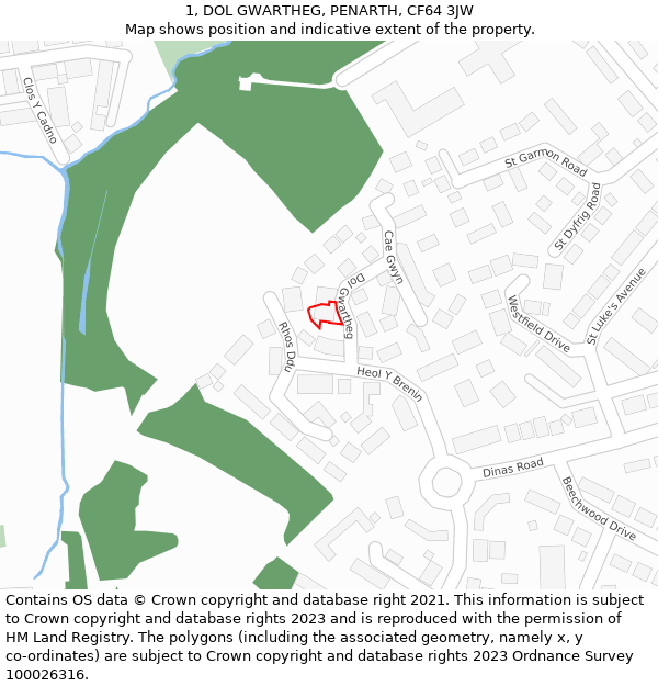 1, DOL GWARTHEG, PENARTH, CF64 3JW: Location map and indicative extent of plot