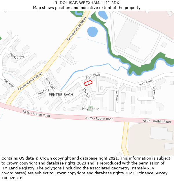 1, DOL ISAF, WREXHAM, LL11 3DX: Location map and indicative extent of plot