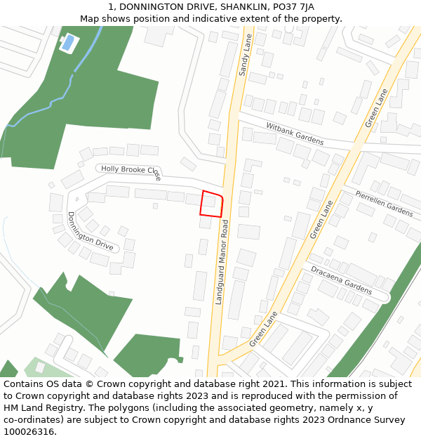 1, DONNINGTON DRIVE, SHANKLIN, PO37 7JA: Location map and indicative extent of plot