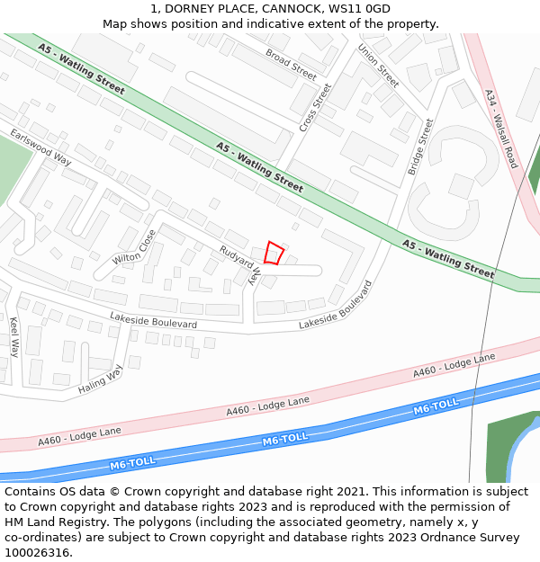 1, DORNEY PLACE, CANNOCK, WS11 0GD: Location map and indicative extent of plot