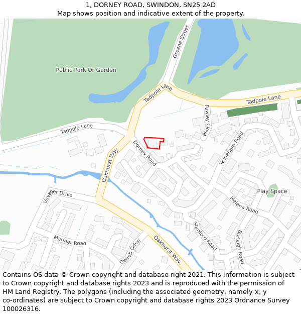 1, DORNEY ROAD, SWINDON, SN25 2AD: Location map and indicative extent of plot