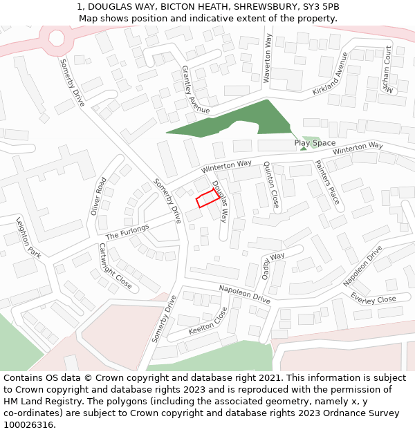 1, DOUGLAS WAY, BICTON HEATH, SHREWSBURY, SY3 5PB: Location map and indicative extent of plot