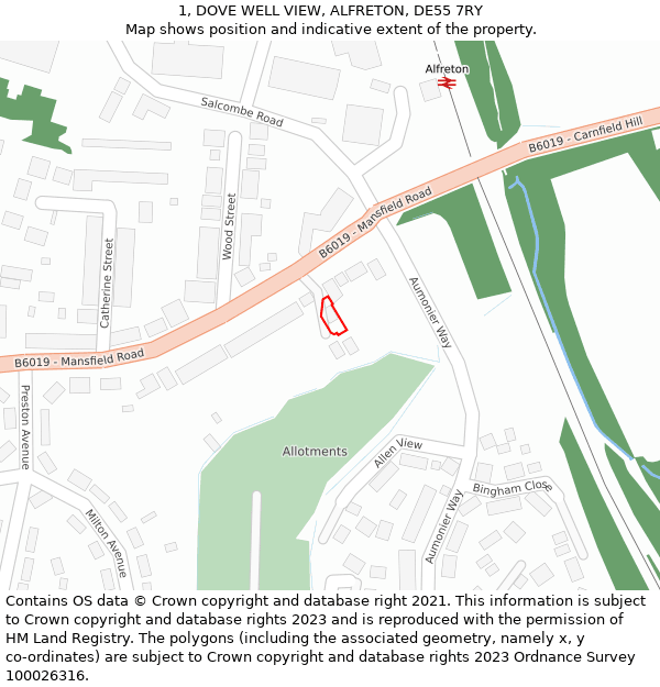 1, DOVE WELL VIEW, ALFRETON, DE55 7RY: Location map and indicative extent of plot