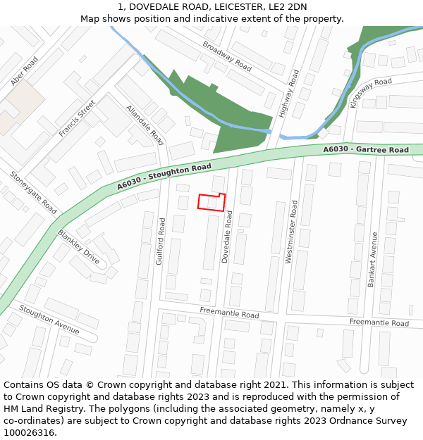 1, DOVEDALE ROAD, LEICESTER, LE2 2DN: Location map and indicative extent of plot