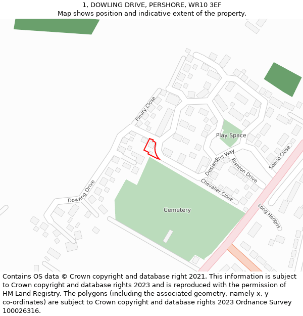 1, DOWLING DRIVE, PERSHORE, WR10 3EF: Location map and indicative extent of plot