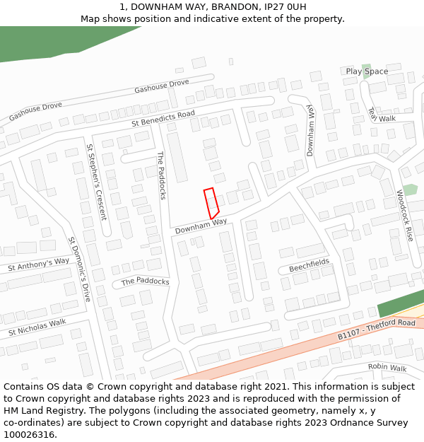 1, DOWNHAM WAY, BRANDON, IP27 0UH: Location map and indicative extent of plot