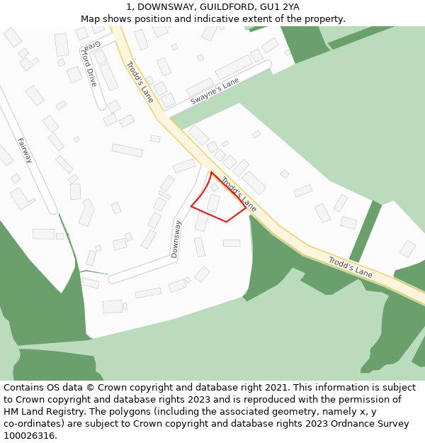 1, DOWNSWAY, GUILDFORD, GU1 2YA: Location map and indicative extent of plot