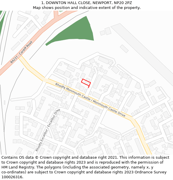 1, DOWNTON HALL CLOSE, NEWPORT, NP20 2PZ: Location map and indicative extent of plot