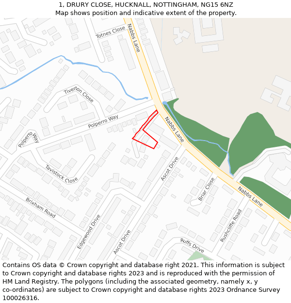 1, DRURY CLOSE, HUCKNALL, NOTTINGHAM, NG15 6NZ: Location map and indicative extent of plot