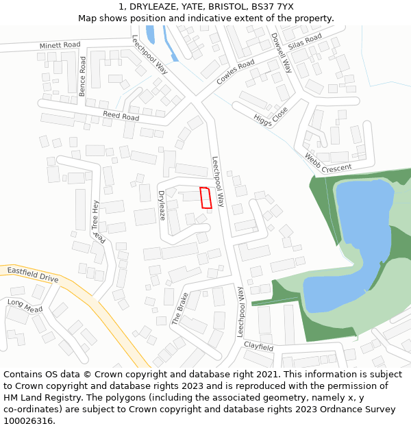 1, DRYLEAZE, YATE, BRISTOL, BS37 7YX: Location map and indicative extent of plot