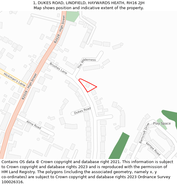1, DUKES ROAD, LINDFIELD, HAYWARDS HEATH, RH16 2JH: Location map and indicative extent of plot
