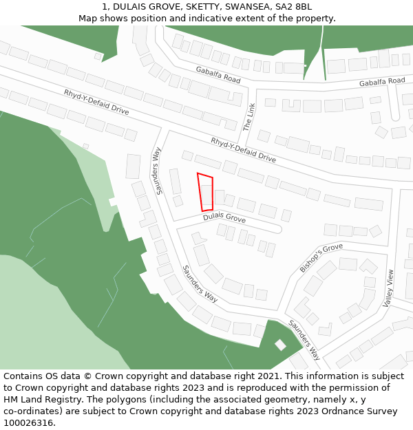 1, DULAIS GROVE, SKETTY, SWANSEA, SA2 8BL: Location map and indicative extent of plot