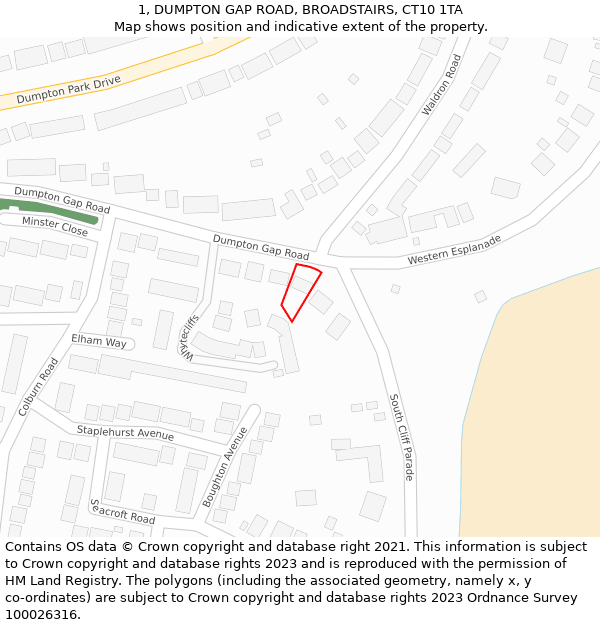 1, DUMPTON GAP ROAD, BROADSTAIRS, CT10 1TA: Location map and indicative extent of plot