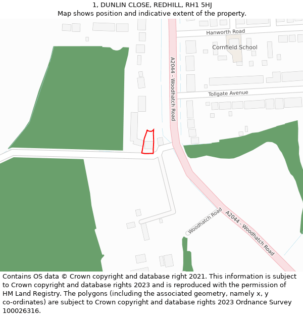 1, DUNLIN CLOSE, REDHILL, RH1 5HJ: Location map and indicative extent of plot