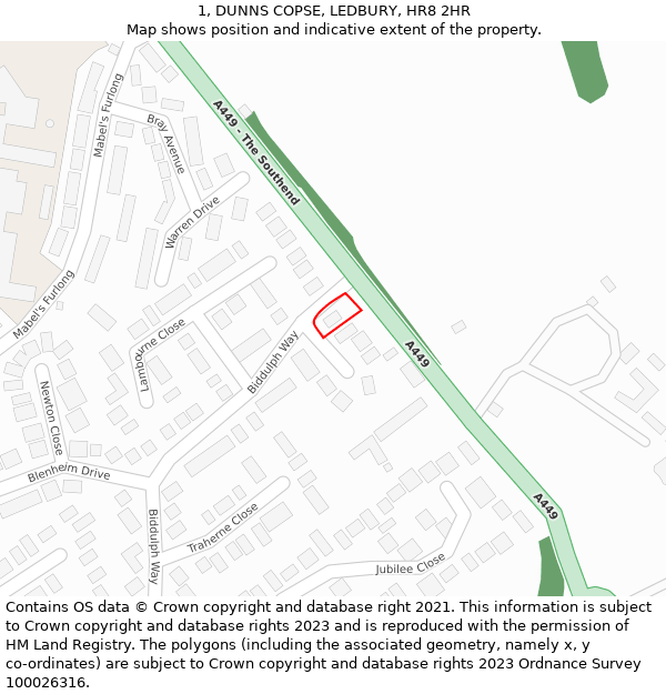 1, DUNNS COPSE, LEDBURY, HR8 2HR: Location map and indicative extent of plot