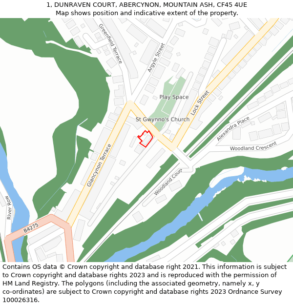 1, DUNRAVEN COURT, ABERCYNON, MOUNTAIN ASH, CF45 4UE: Location map and indicative extent of plot