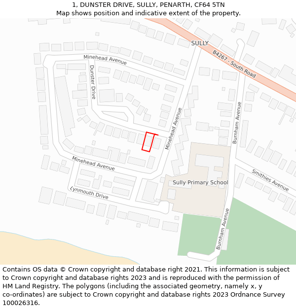 1, DUNSTER DRIVE, SULLY, PENARTH, CF64 5TN: Location map and indicative extent of plot