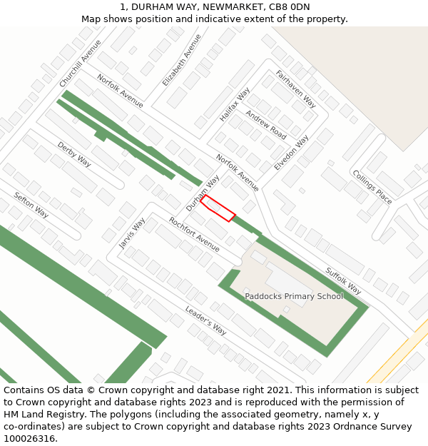 1, DURHAM WAY, NEWMARKET, CB8 0DN: Location map and indicative extent of plot