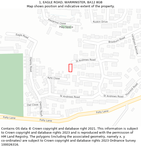 1, EAGLE ROAD, WARMINSTER, BA12 8GB: Location map and indicative extent of plot