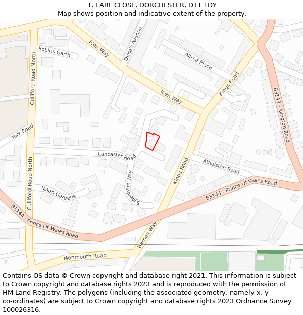 1, EARL CLOSE, DORCHESTER, DT1 1DY: Location map and indicative extent of plot