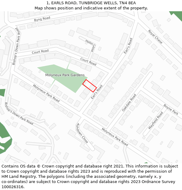 1, EARLS ROAD, TUNBRIDGE WELLS, TN4 8EA: Location map and indicative extent of plot