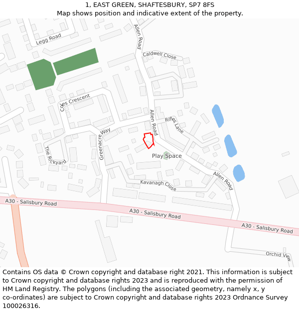 1, EAST GREEN, SHAFTESBURY, SP7 8FS: Location map and indicative extent of plot