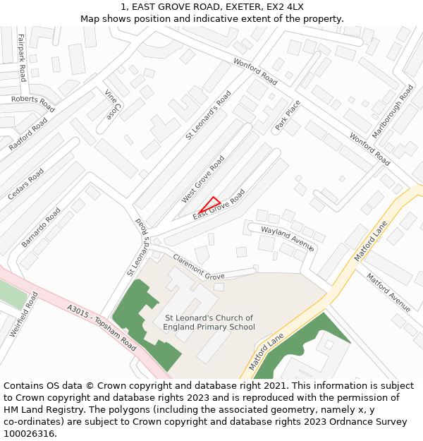 1, EAST GROVE ROAD, EXETER, EX2 4LX: Location map and indicative extent of plot