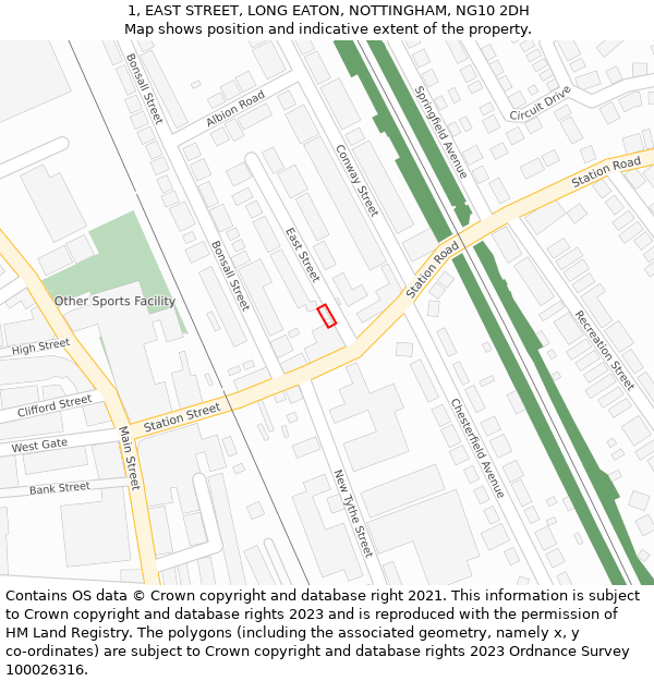 1, EAST STREET, LONG EATON, NOTTINGHAM, NG10 2DH: Location map and indicative extent of plot