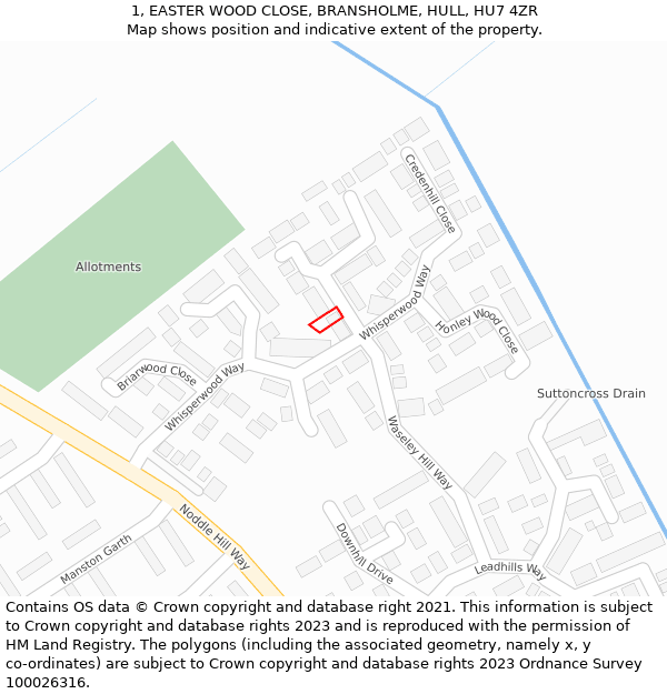1, EASTER WOOD CLOSE, BRANSHOLME, HULL, HU7 4ZR: Location map and indicative extent of plot