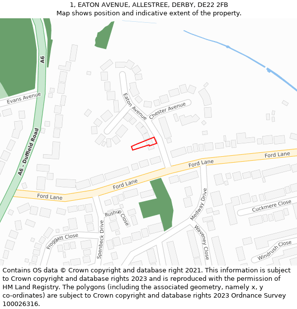 1, EATON AVENUE, ALLESTREE, DERBY, DE22 2FB: Location map and indicative extent of plot