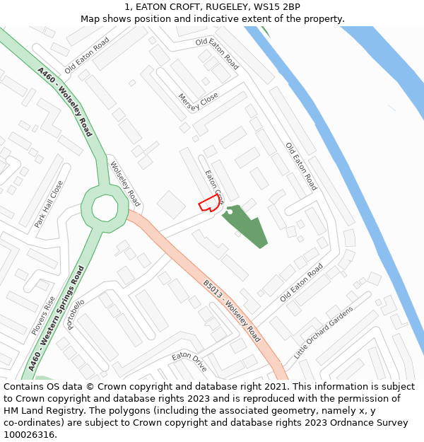 1, EATON CROFT, RUGELEY, WS15 2BP: Location map and indicative extent of plot