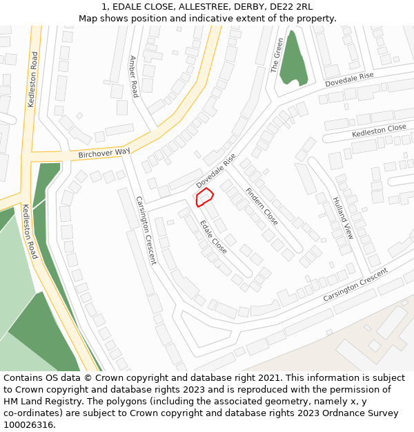 1, EDALE CLOSE, ALLESTREE, DERBY, DE22 2RL: Location map and indicative extent of plot