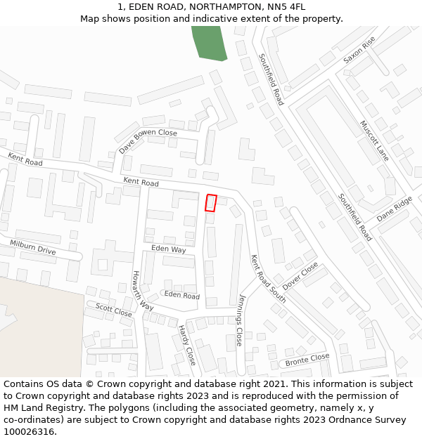 1, EDEN ROAD, NORTHAMPTON, NN5 4FL: Location map and indicative extent of plot