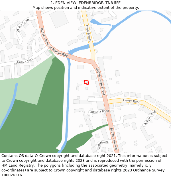 1, EDEN VIEW, EDENBRIDGE, TN8 5FE: Location map and indicative extent of plot