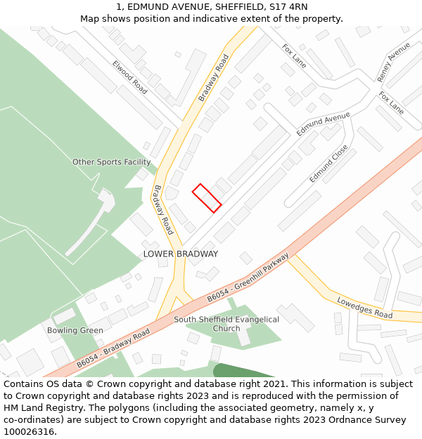 1, EDMUND AVENUE, SHEFFIELD, S17 4RN: Location map and indicative extent of plot