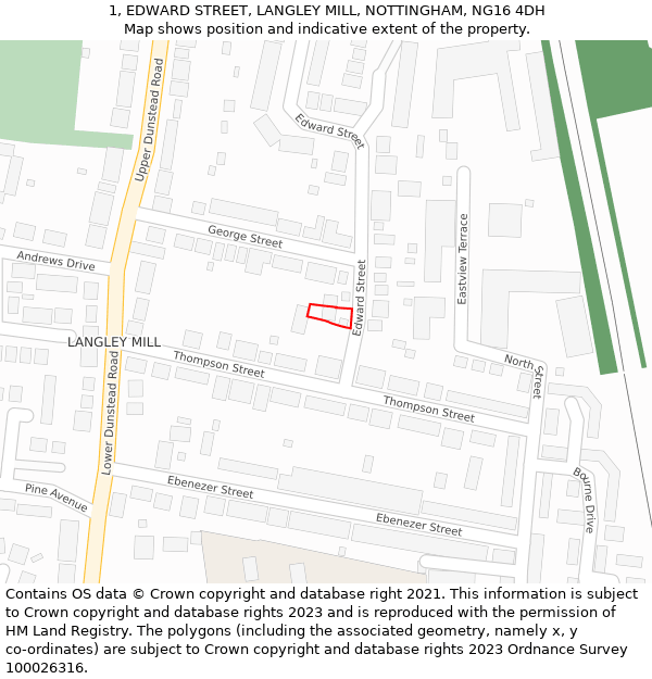 1, EDWARD STREET, LANGLEY MILL, NOTTINGHAM, NG16 4DH: Location map and indicative extent of plot