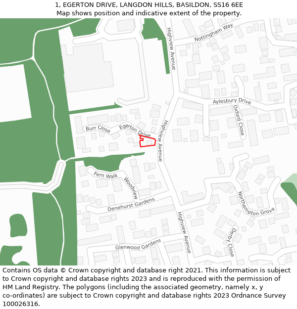 1, EGERTON DRIVE, LANGDON HILLS, BASILDON, SS16 6EE: Location map and indicative extent of plot