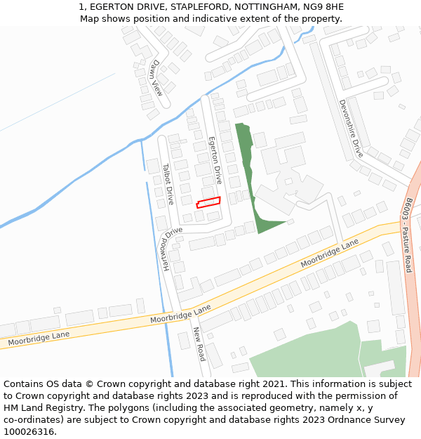 1, EGERTON DRIVE, STAPLEFORD, NOTTINGHAM, NG9 8HE: Location map and indicative extent of plot