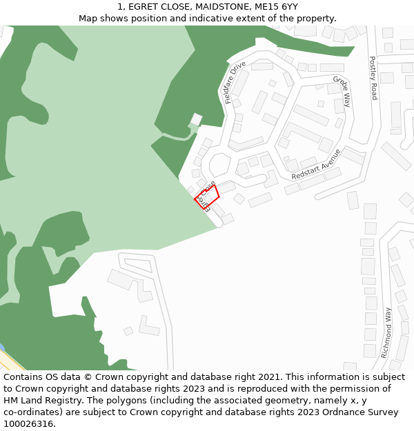 1, EGRET CLOSE, MAIDSTONE, ME15 6YY: Location map and indicative extent of plot
