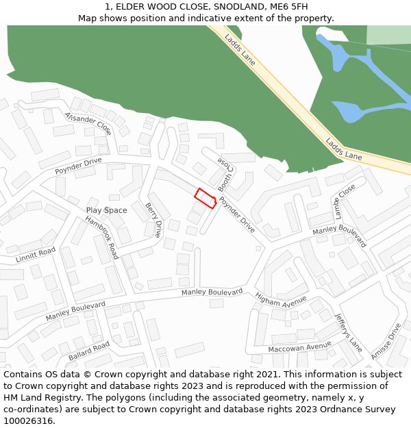 1, ELDER WOOD CLOSE, SNODLAND, ME6 5FH: Location map and indicative extent of plot