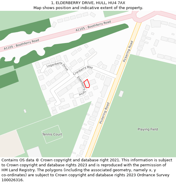 1, ELDERBERRY DRIVE, HULL, HU4 7AX: Location map and indicative extent of plot