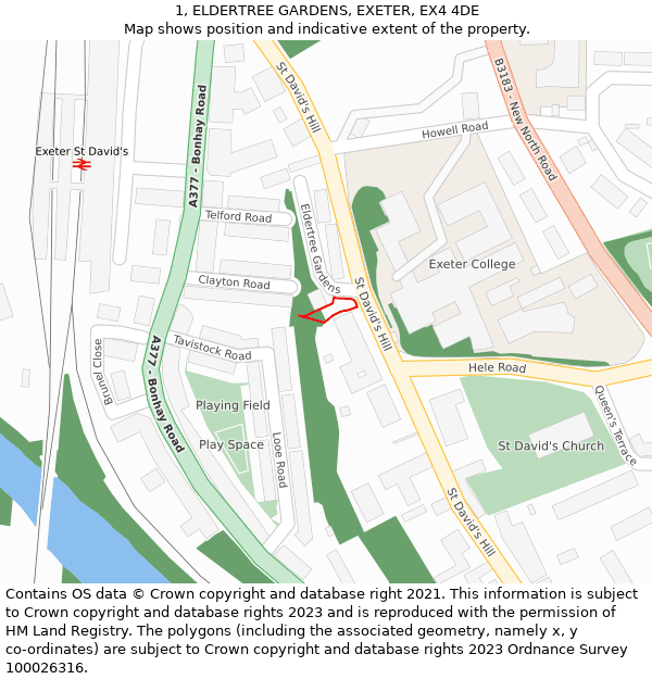 1, ELDERTREE GARDENS, EXETER, EX4 4DE: Location map and indicative extent of plot