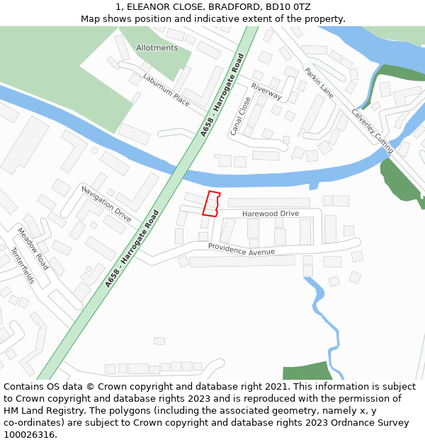 1, ELEANOR CLOSE, BRADFORD, BD10 0TZ: Location map and indicative extent of plot