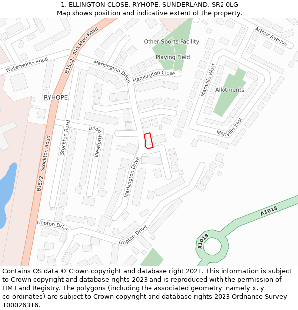 1, ELLINGTON CLOSE, RYHOPE, SUNDERLAND, SR2 0LG: Location map and indicative extent of plot