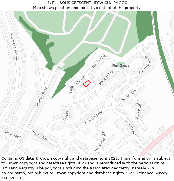 1, ELLISONS CRESCENT, IPSWICH, IP4 2GG: Location map and indicative extent of plot