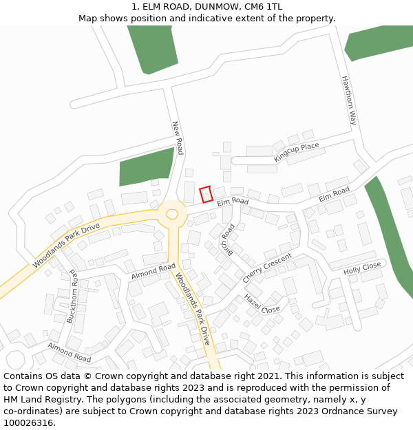 1, ELM ROAD, DUNMOW, CM6 1TL: Location map and indicative extent of plot
