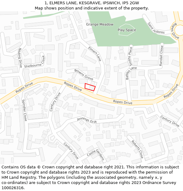 1, ELMERS LANE, KESGRAVE, IPSWICH, IP5 2GW: Location map and indicative extent of plot