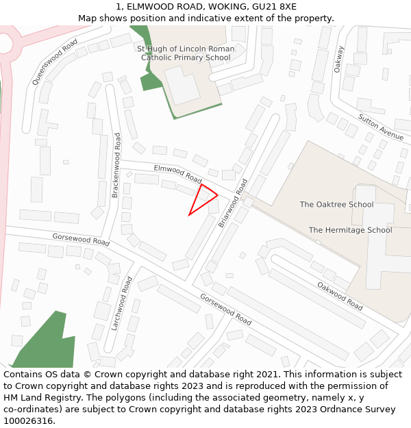 1, ELMWOOD ROAD, WOKING, GU21 8XE: Location map and indicative extent of plot
